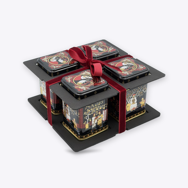 Probierset Tee – 4 Dosen à ca. 20 g (Eckige Dosen in Schwarz und Rot)