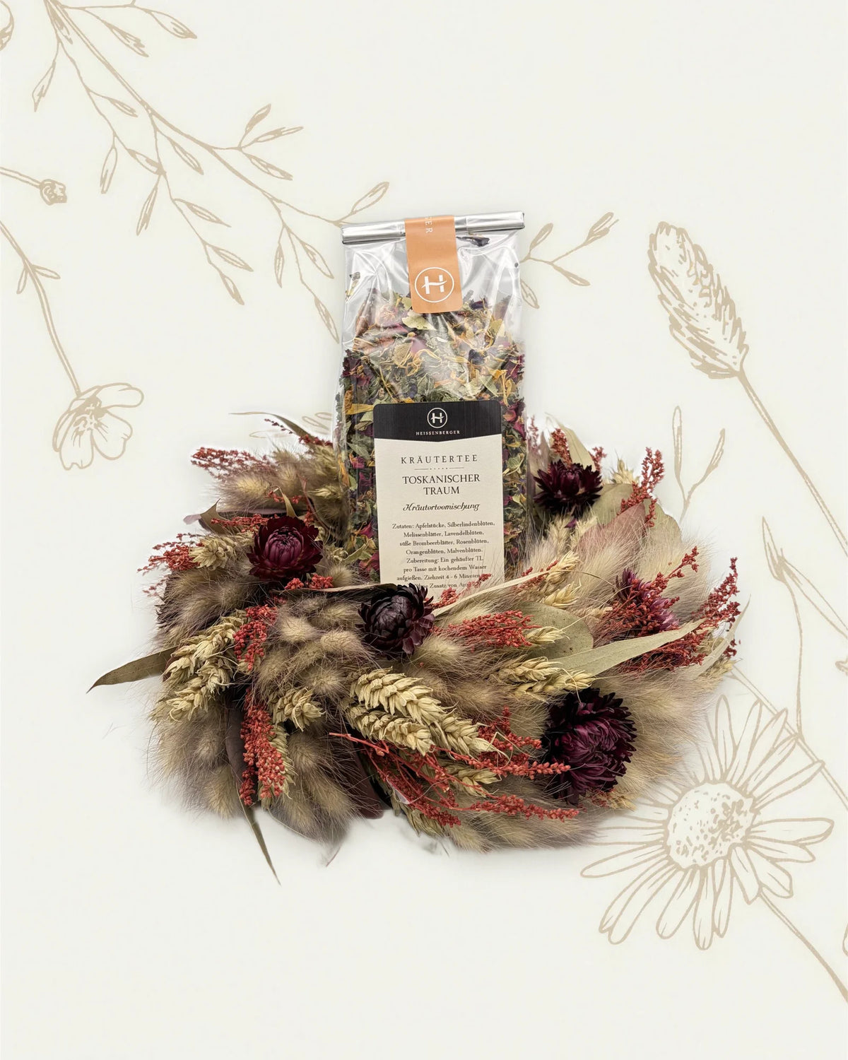 Wildblumenkranz mit Kräutertee Toskanischer Traum – Heissenberger Tee & Kaffee